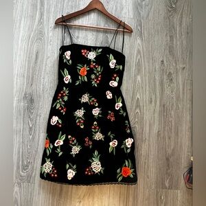 Alice and Olivia Floral Embroidered Black Dress